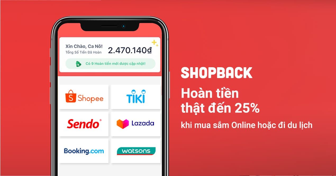 ShopBack Mua sắm online hoàn tiền Tặng 20K Ngân Hàng Online