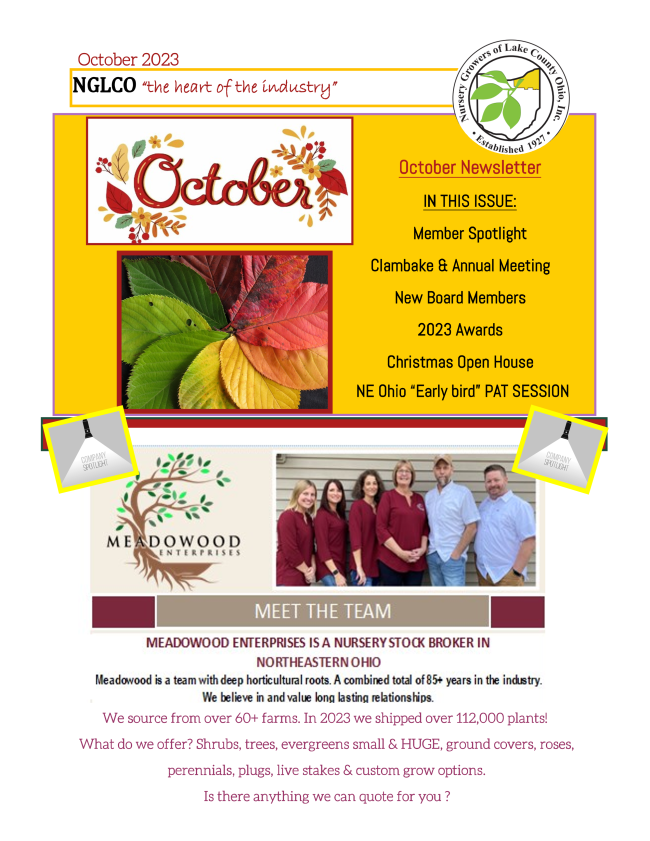 Newsletter October 2023 Nursery Growers of Lake County Ohio, Inc.