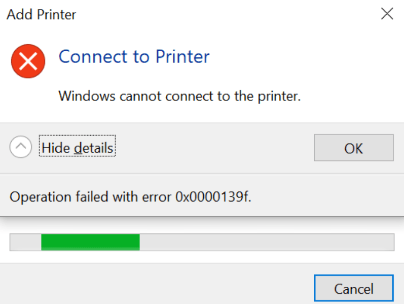 Sửa lỗi windows cannot connect to the printer