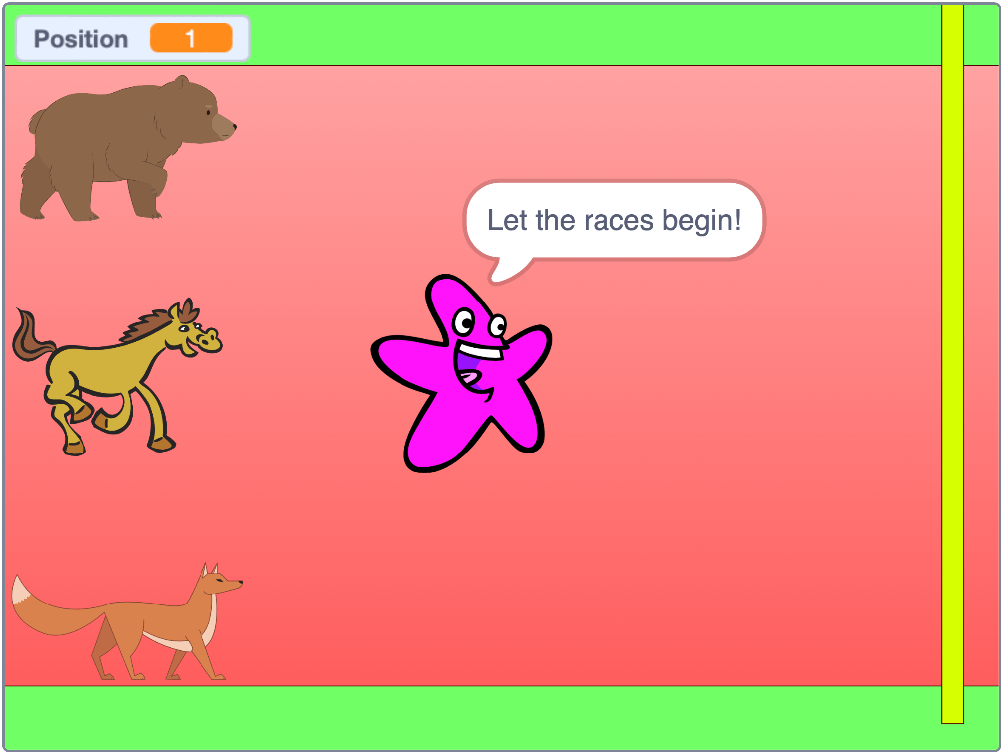 Screen shot of Scratch Animal Race Game