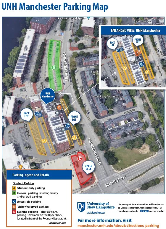 Parking at UNH Manchester New Hampshire Aerospace & Defense Consortium