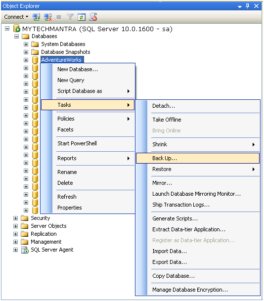 Backup database sql server 2008