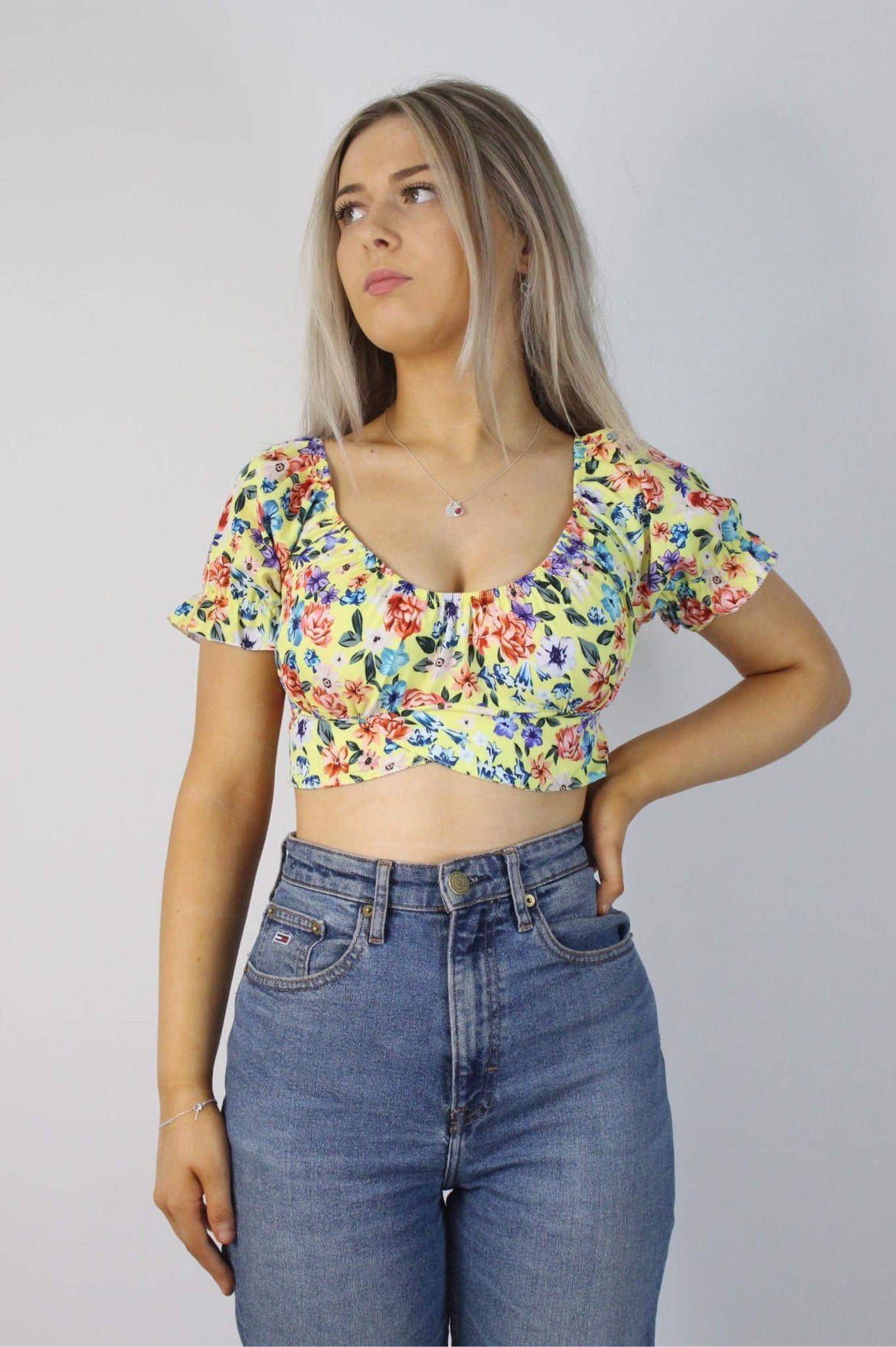 Tie Knot Back Floral Crop Top Yellow Niamhy Clothing