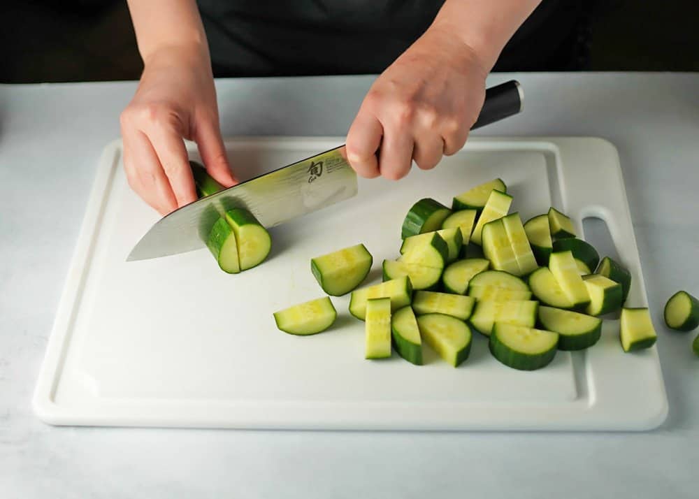 Cutting Cucumber into Large Chunks Nibble and Dine