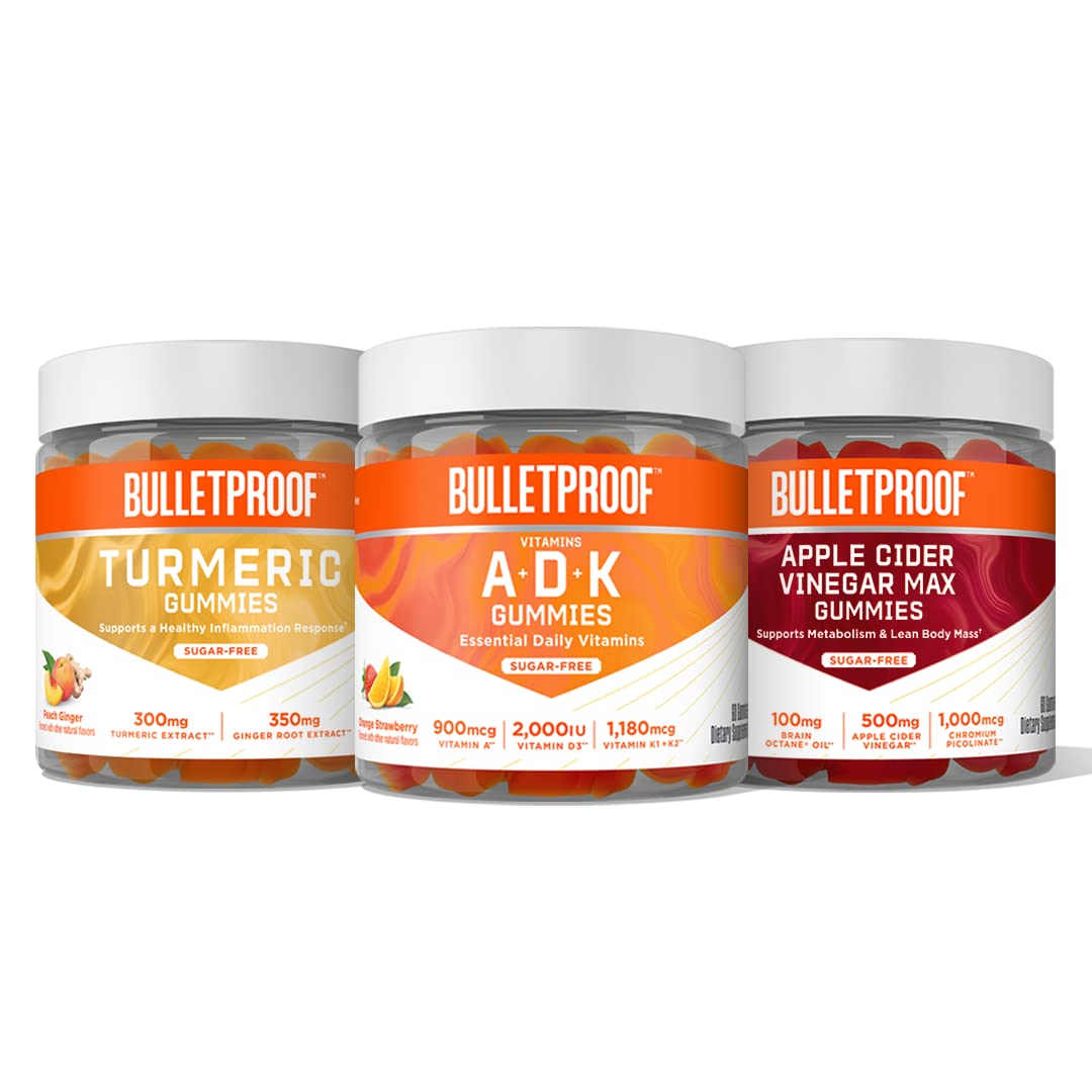 Bulletproof Vitamins A+D+K, Apple Cider Vinegar Gummies, Peach Ginger