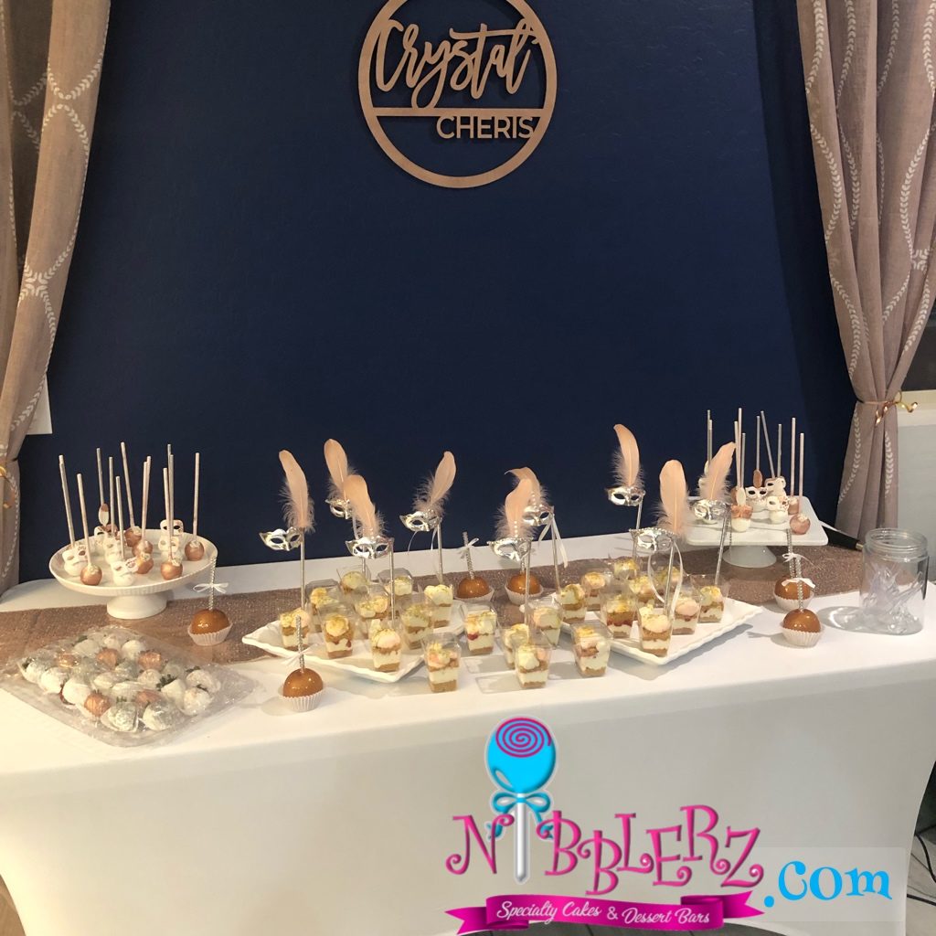 Masquerade Celebration Dessert Table (Rose Gold) Nibblerz Desserts