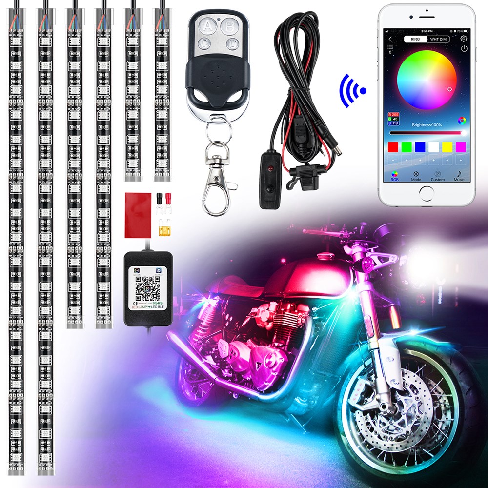 6x Motorrad LED RGB Streifen Beleuchtung Unterboden Atmosphäre Licht Leuchten eBay