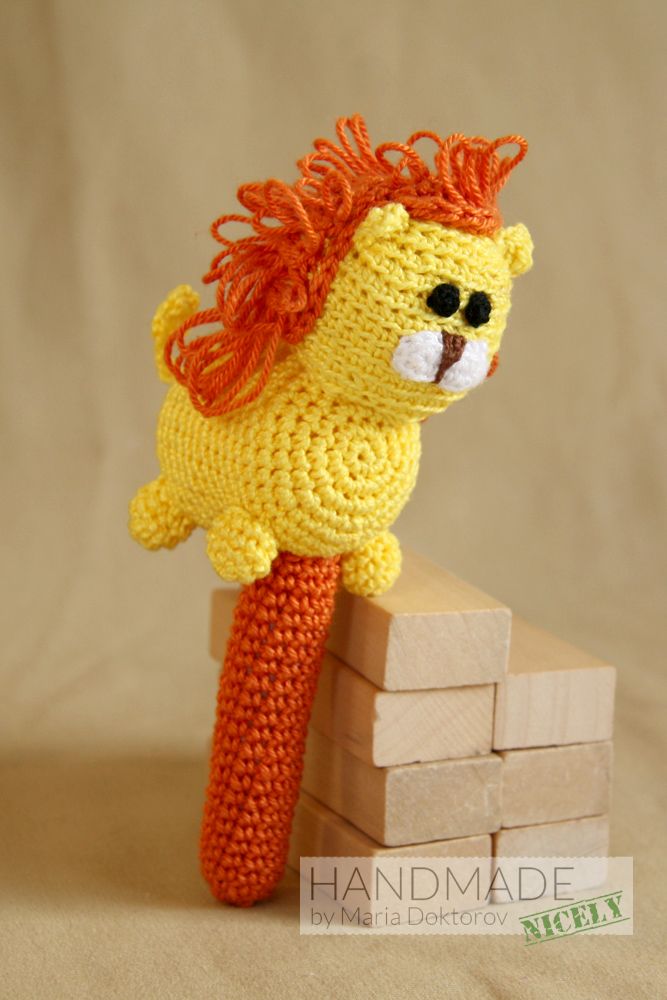 Lion crochet baby rattle toy