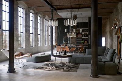 Industrial Loft Rendering Includes Classic Niche Modern Pendant Lights