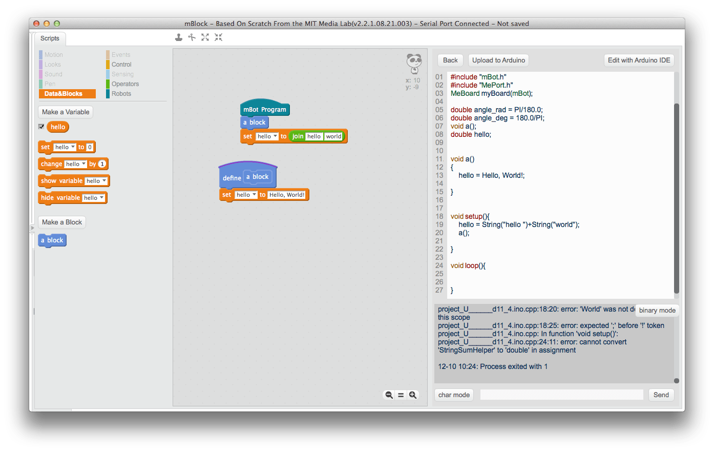 mBots using Nodebot, mBlockly and Arduino · and another thing