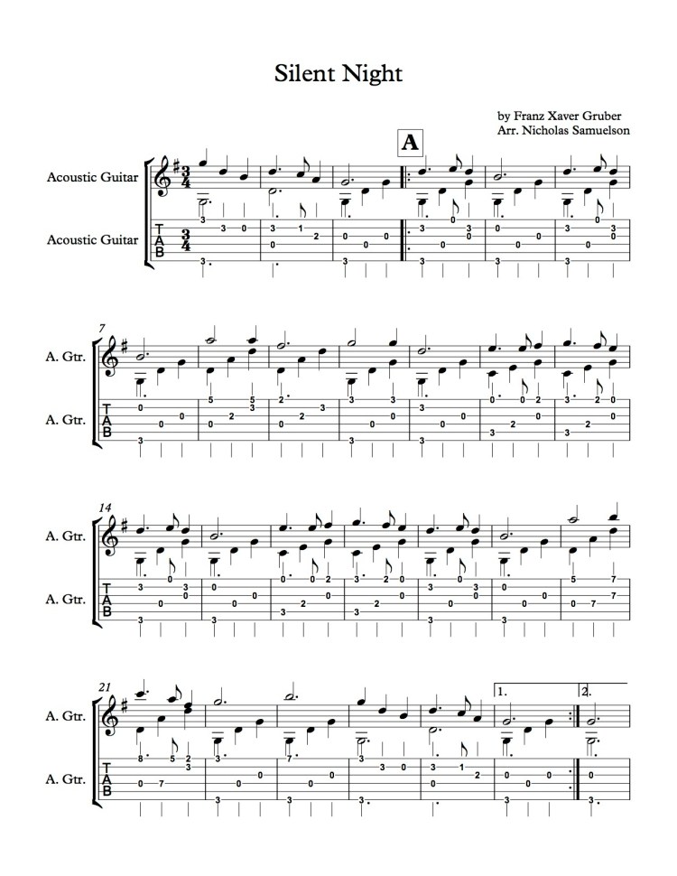 Easy “Silent Night” Solo Guitar Tab Nick Samuelson