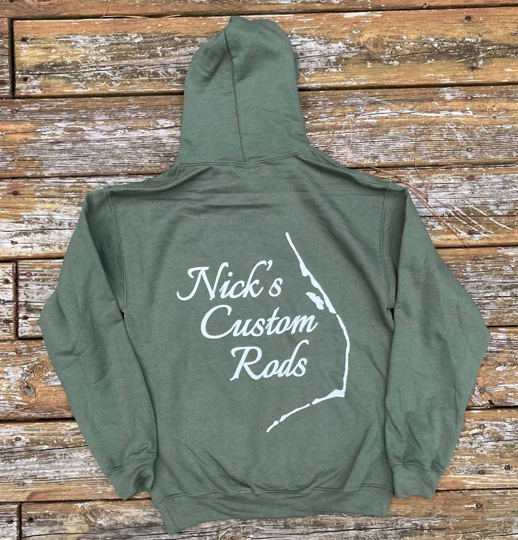 Logo Military Green Hooded Sweatshirt Nicks Custom Rods