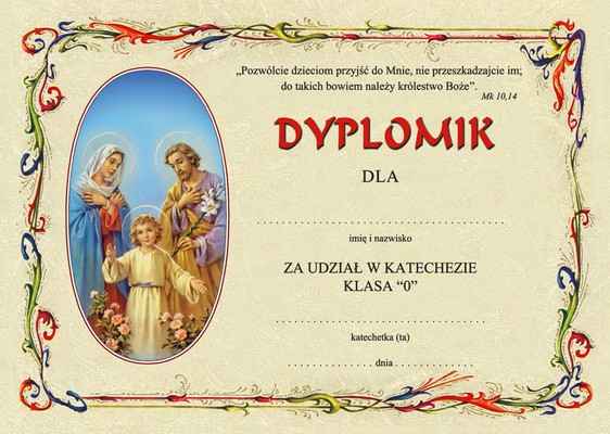 Dyplom Za Udzial W Katechezie Dla Klasy 0 Iii 8 C6 Niewielka Com