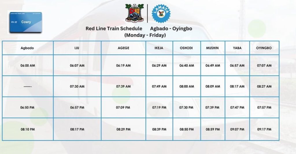 Lagos State Red Line Rail Route, Schedule, and Price List