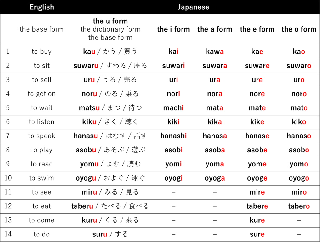 The Japanese verb forms and verb conjugation
