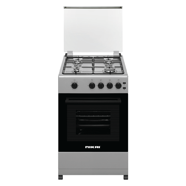 Nikai Gas Cooking Range 4burner With Oven Size 50 X 50 Cm Silver Color