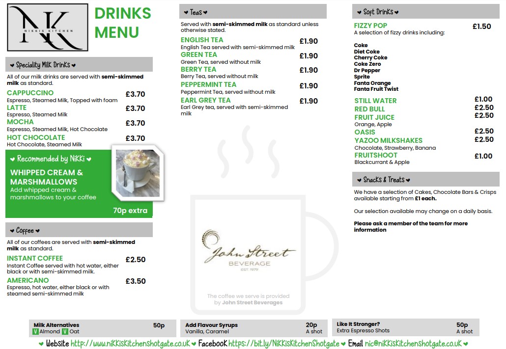 Nikki's Kitchen Shotgate Our Menus