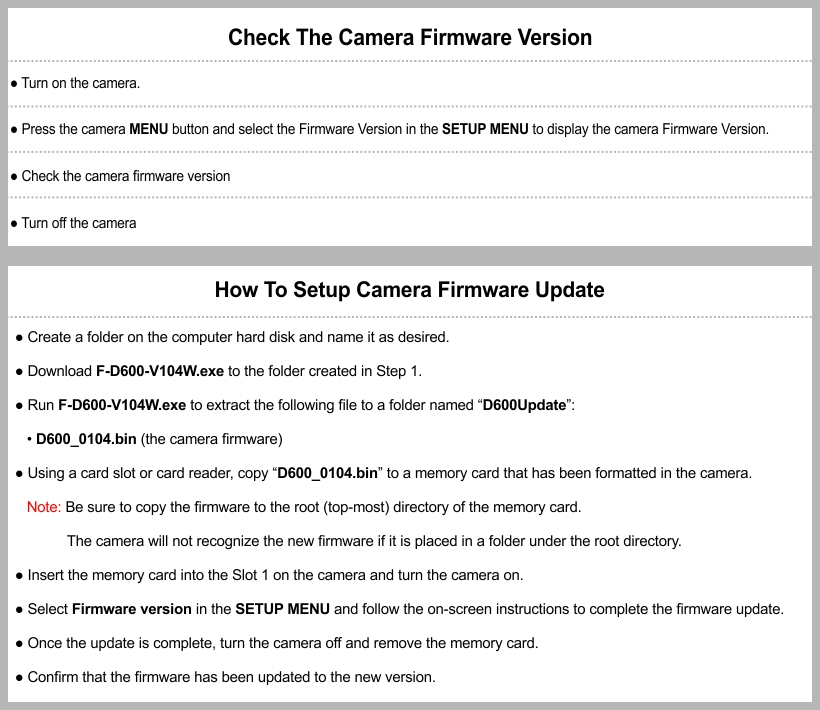 Nikon D600 Firmware Update Setup User & Manual Download