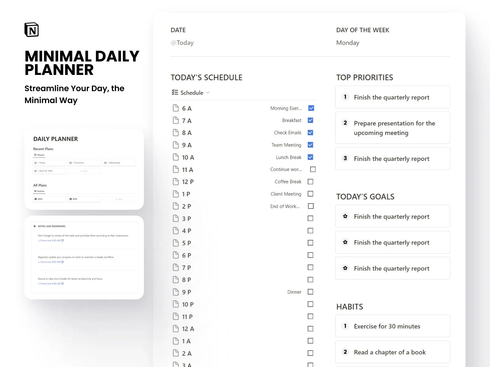 Free Notion Minimal Daily Planner Best Notion Templates For Everyone