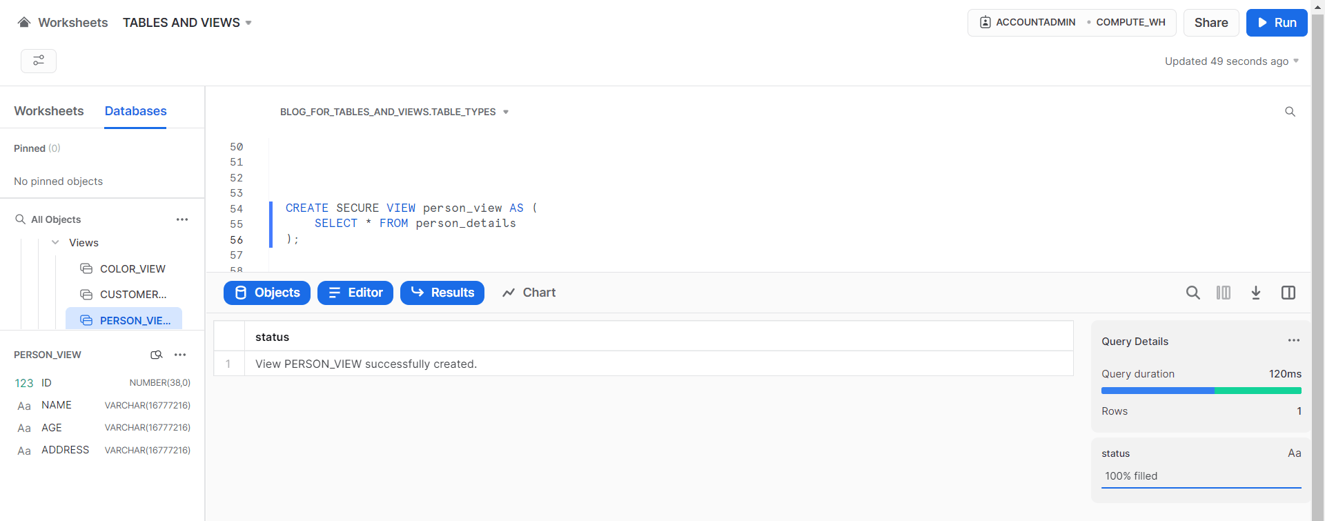 Snowflake's type of tables and views what is the difference?