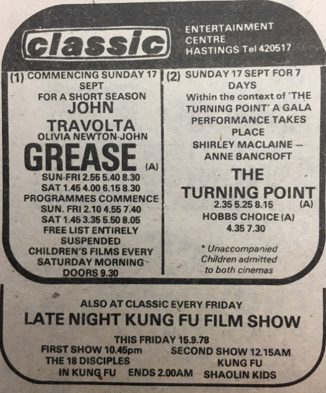 Grease film Classic Cinema Hastings Sept 1978 and local dancers at