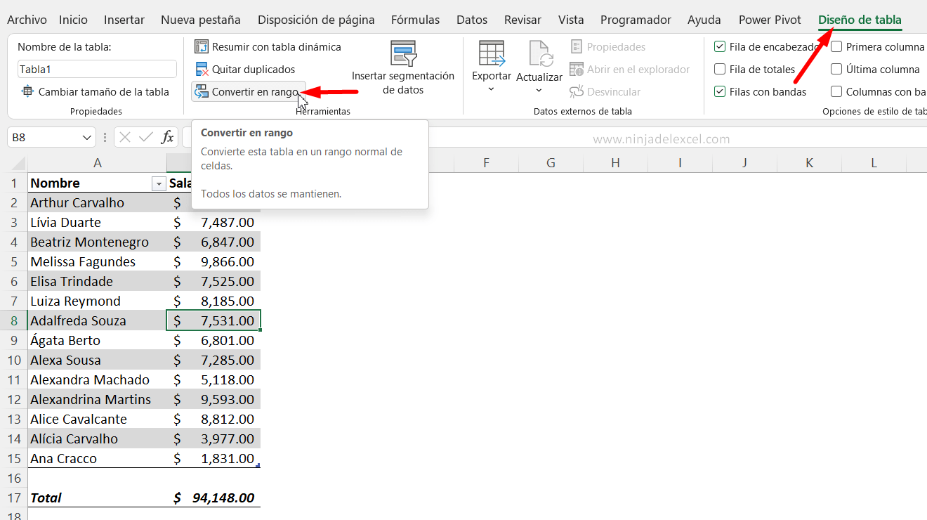 Como Transformar una Tabla para Rango Ninja del Excel