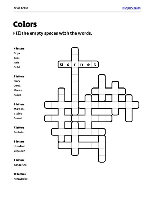 Free Colors KrissKross Puzzle Free Printable PDF