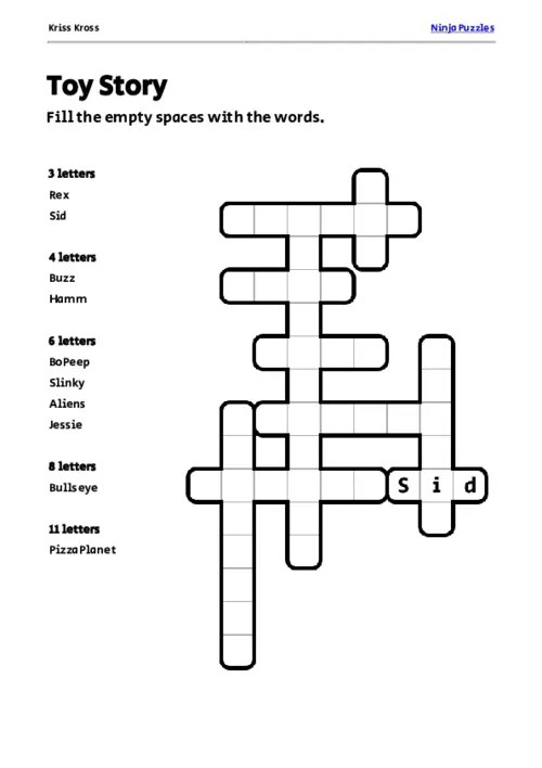 Free Toy Story KrissKross Puzzle Free Printable PDF