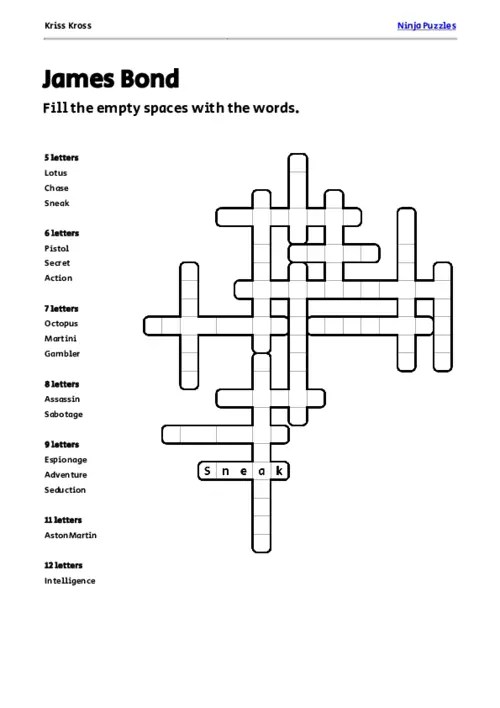 Free James Bond KrissKross Puzzle Free Printable PDF