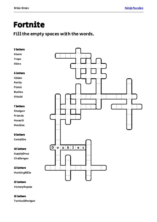Free Fortnite KrissKross Puzzle Free Printable PDF