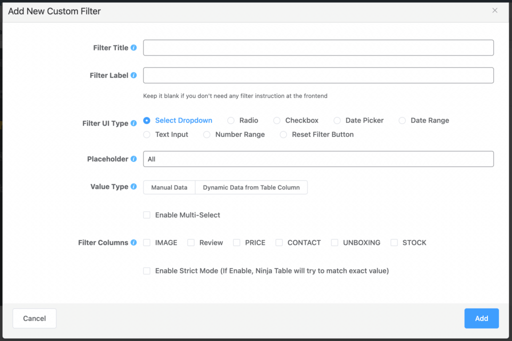 Custom Filters Ninja Tables Data Filtering