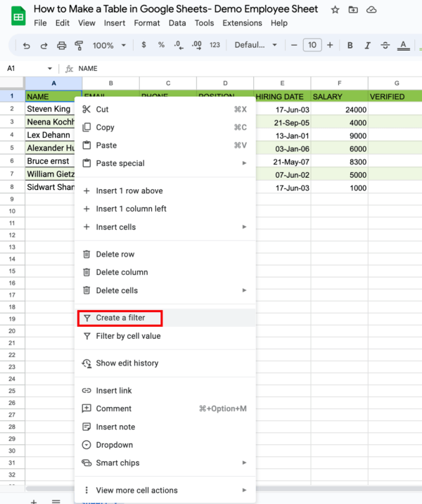 How to make a table in google sheets (Step By Step Guide)