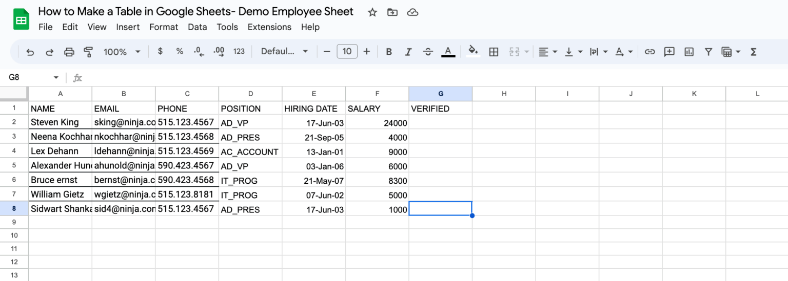 How to make a table in google sheets (Step By Step Guide)