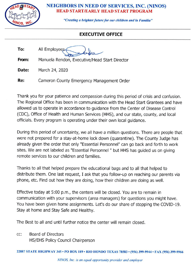 Letter to Staff 3242020 NINOS, INC.