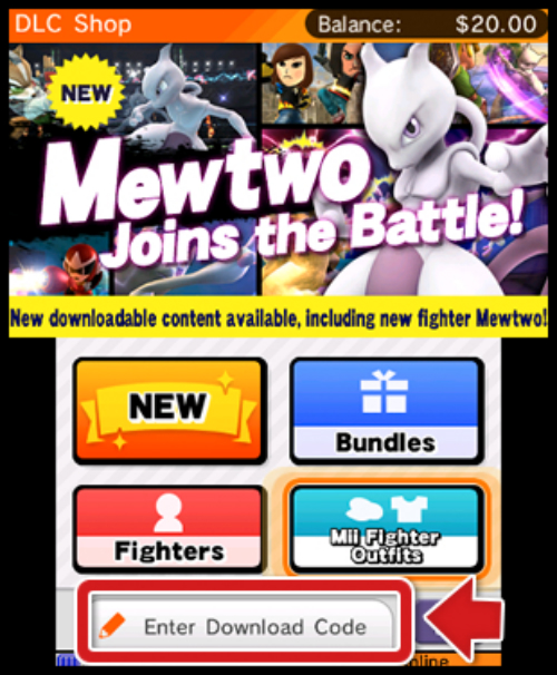 How to redeem Mewtwo in the new DLC Shop for Super Smash Bros. 3DS