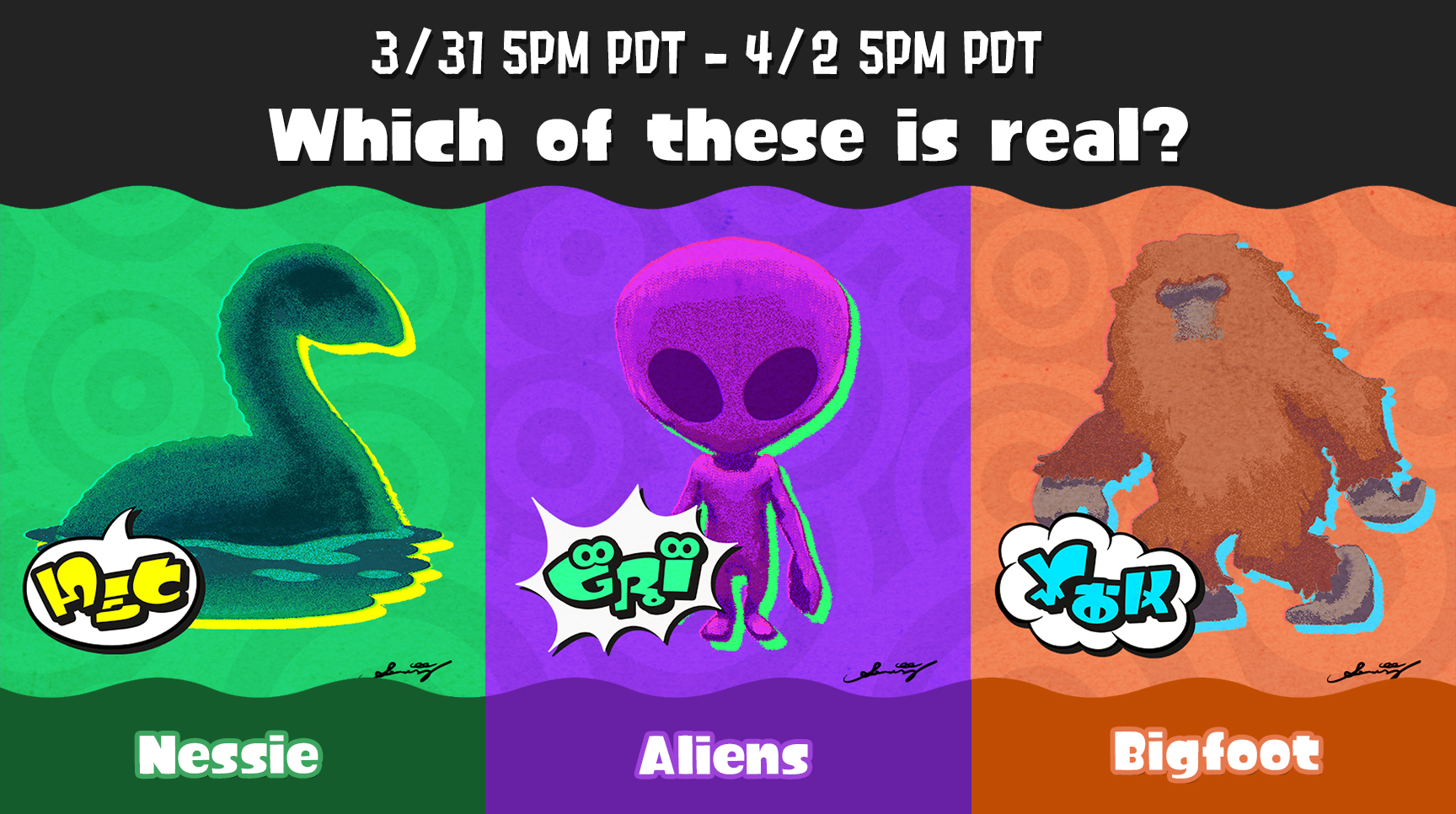Splatoon 3 Se anuncia el Splatfest Nessie, Aliens, Bigfoot Nintendo Switch. NINtheorist