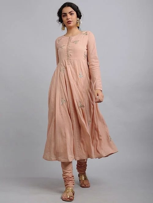 Peach Color Gota Embriodered Cotton Suit Set Nirbani