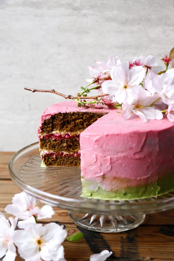 Raspberry Matcha Celebration Cake (glutenfree & vegan) Nirvana Cakery
