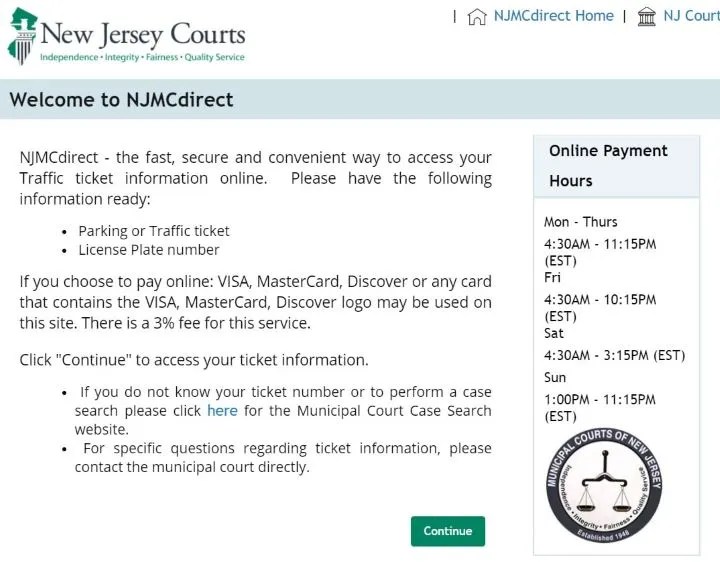 NJMCdirect Online Ticket Payment
