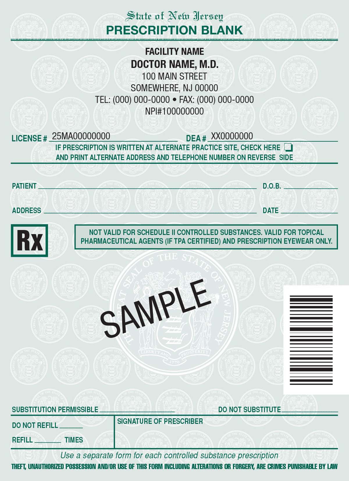 New Jersey RX pads, NJ RX prescription pads printing for doctors