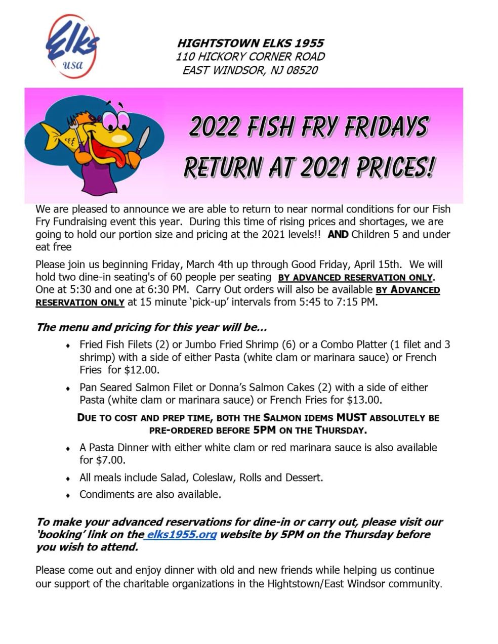 The Hightstown Elks Lodge 1955 2022 Fish Fry Fridays Rise a