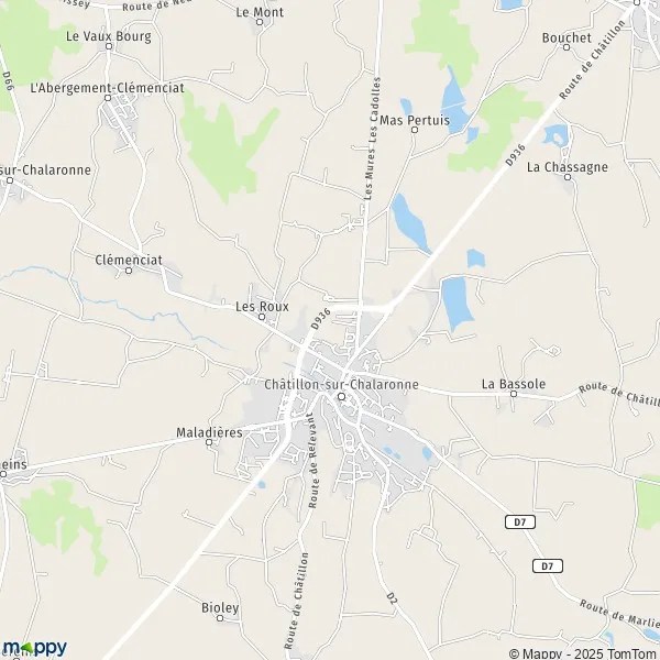 Plattegrond ChâtillonsurChalaronne kaart van Châtillonsur