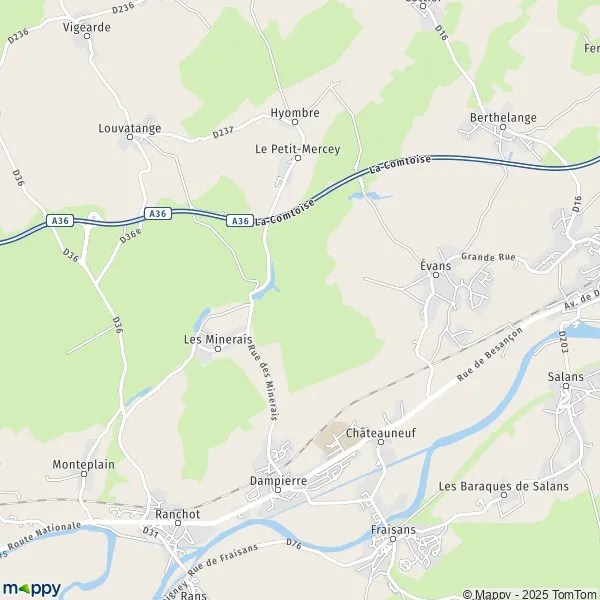 Plattegrond Dampierre kaart van Dampierre (39350) en praktische info