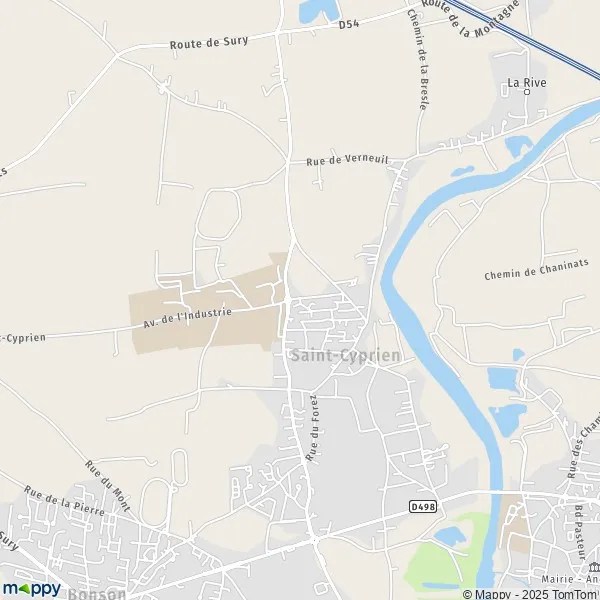 Plattegrond SaintCyprien kaart van SaintCyprien (42160) en