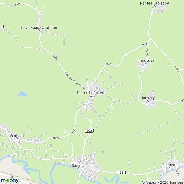 Plattegrond FleurylaRivière kaart van FleurylaRivière (51480) en praktische info
