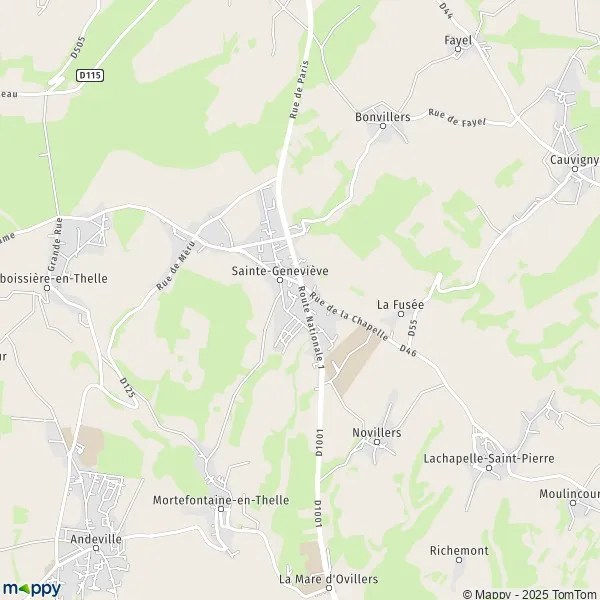 Plattegrond SainteGeneviève kaart van SainteGeneviève (60730) en