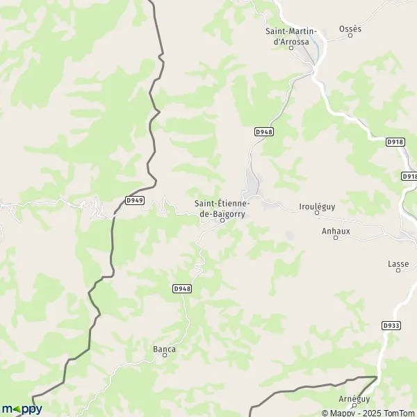 Plattegrond SaintÉtiennedeBaïgorry kaart van SaintÉtiennede