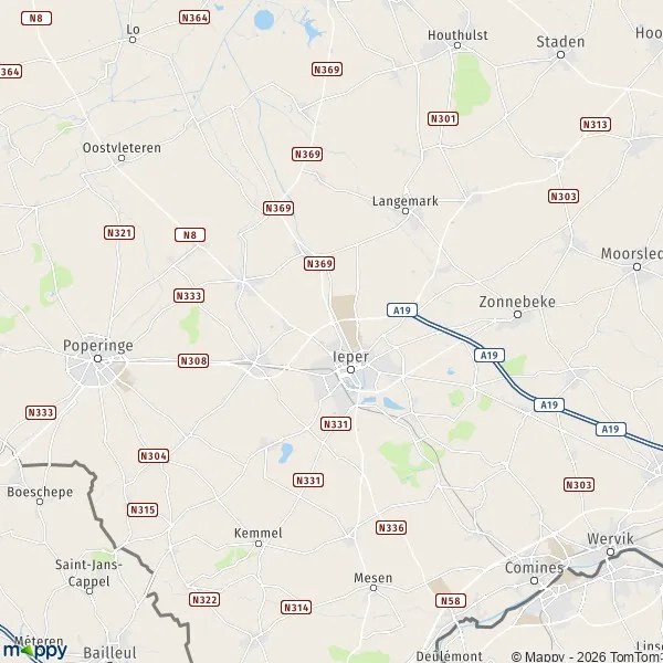 Kaart Ieper En Omstreken Plattegrond Ieper kaart van Ieper (8900) en praktische info