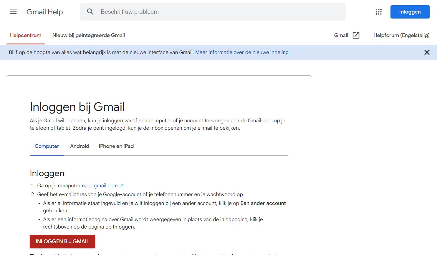 Inloggen in gmail account