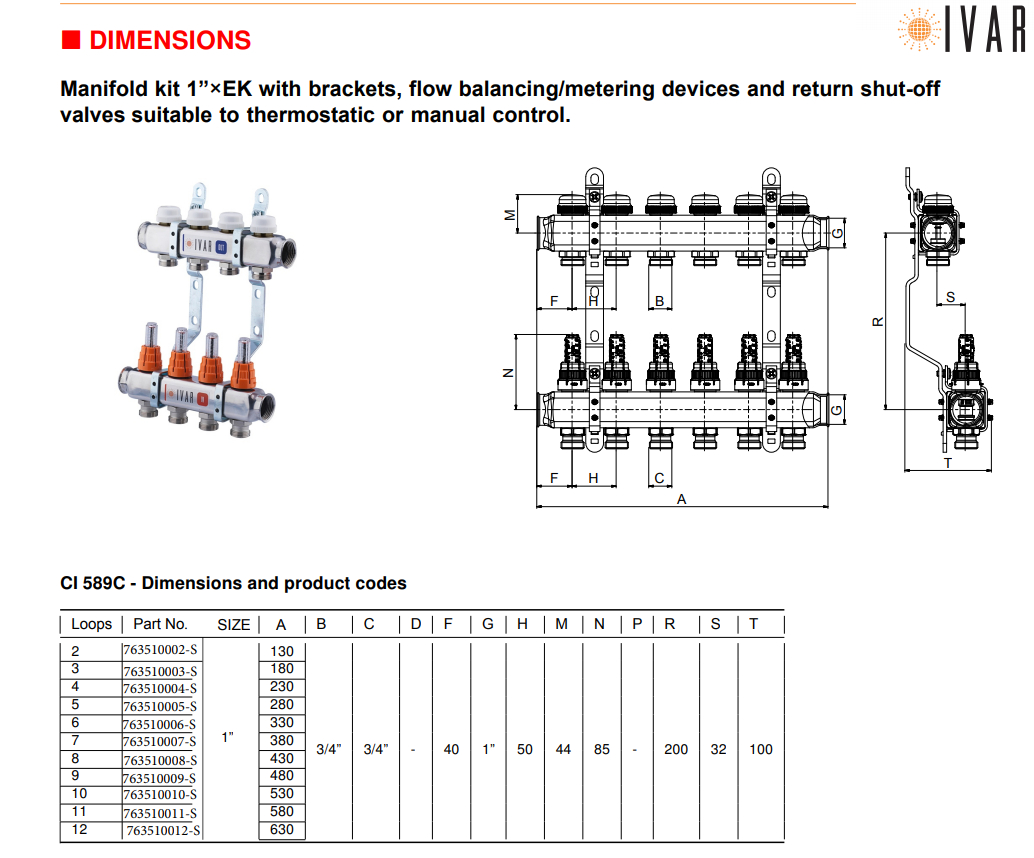 1 IVAR Stainless Steel Hydronic Manifold for Radiant Floor Heating 2